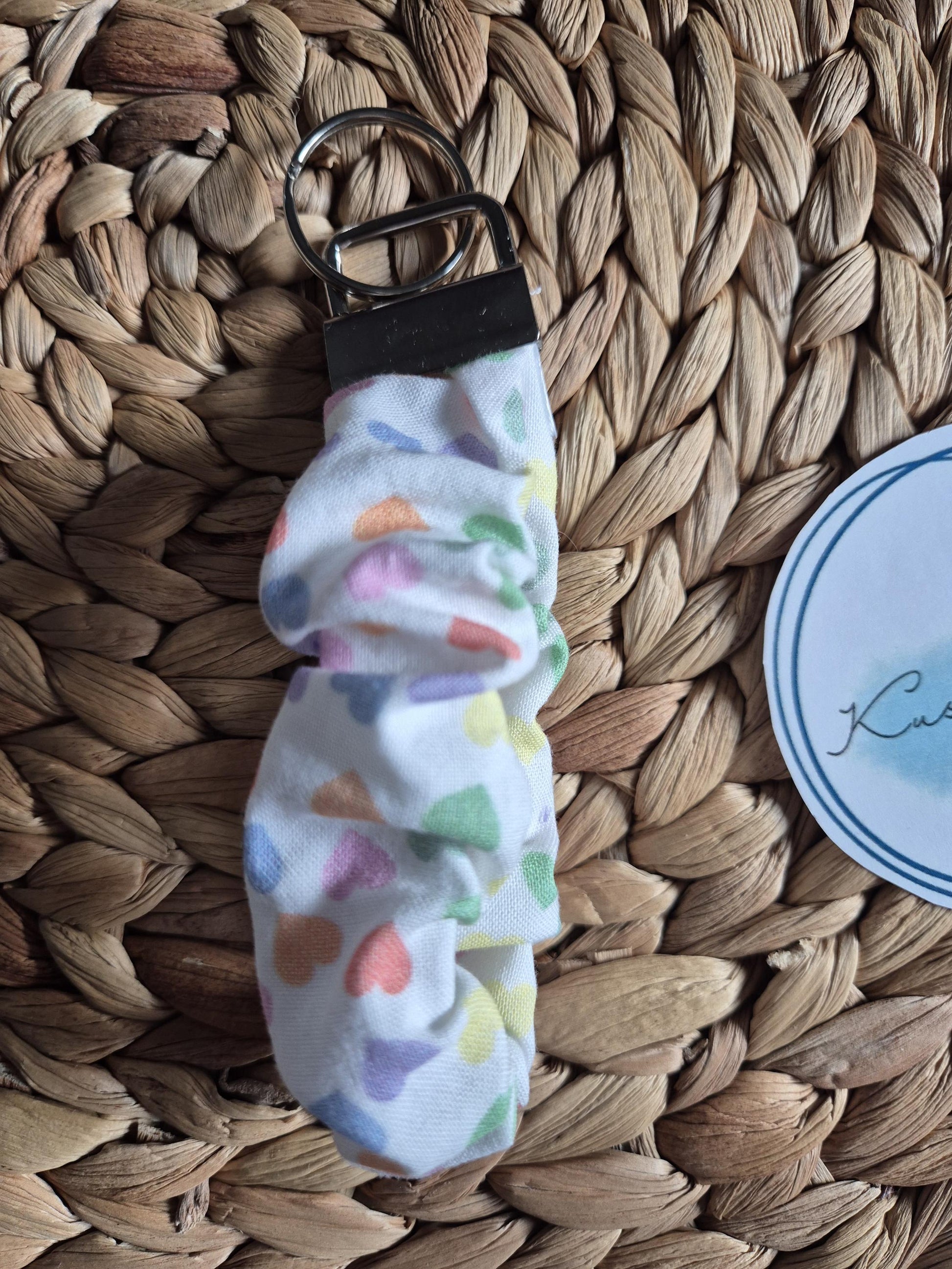 key chain heart stylish scrunchie soft cotton key fob / handmade gift for housewarming party or friend moving perfect gift for girl friend