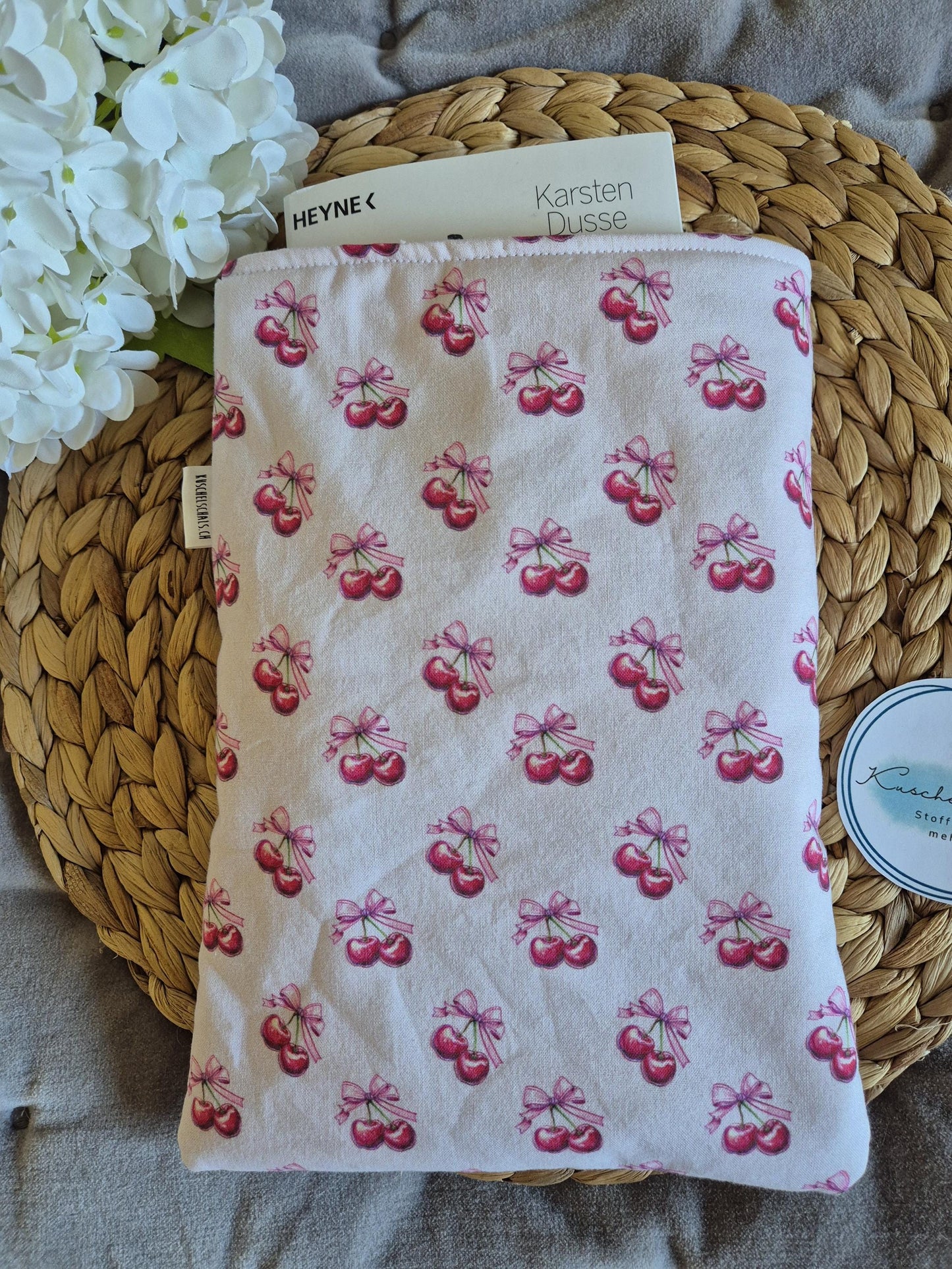 Coquette cherry bows Book Cover for Paperback and Hardcover Books 3 sizes - Handmade Protective Book Sleeve - Fantasy Reader Gift romantasy