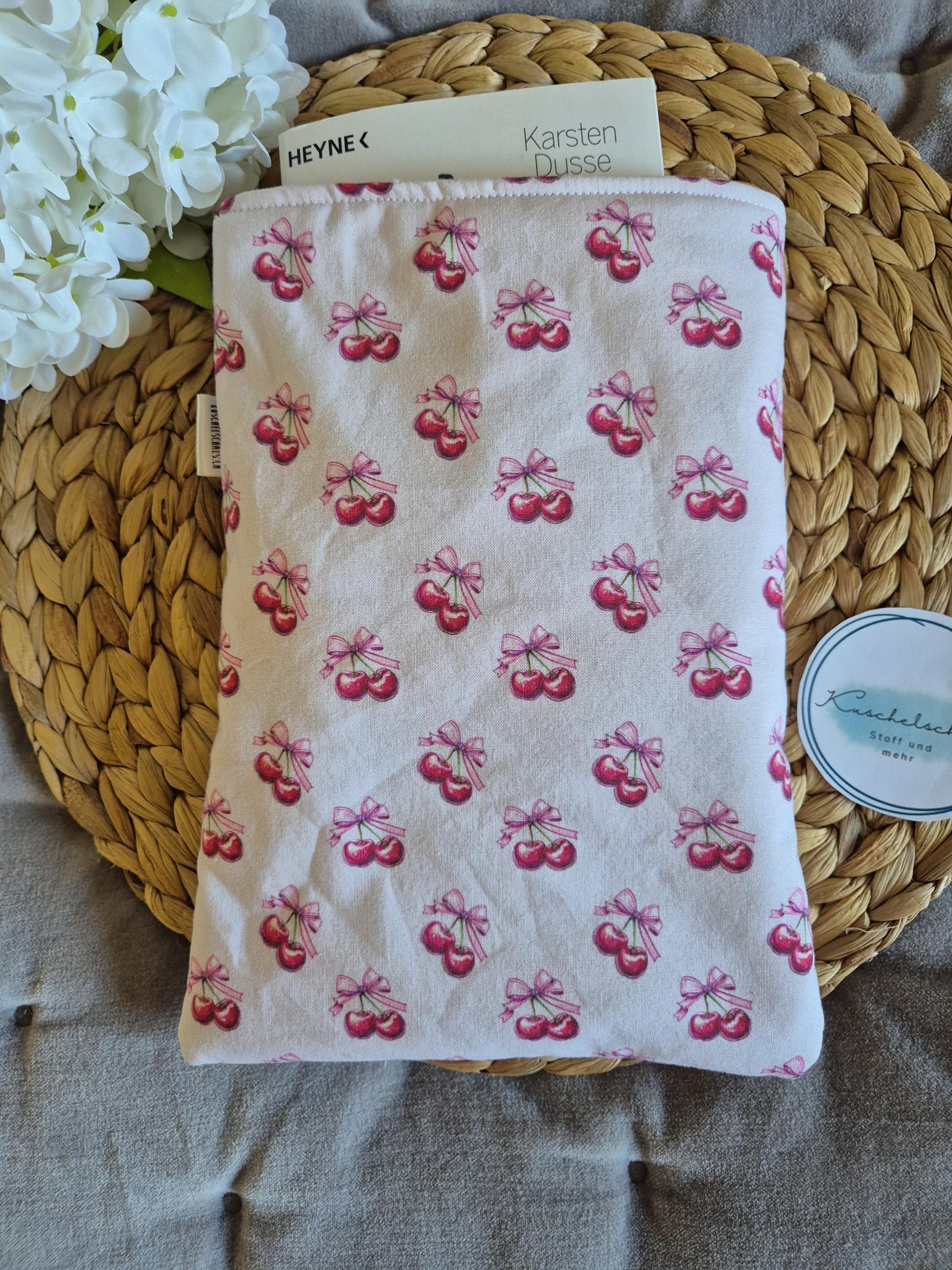 Coquette cherry bows Book Cover for Paperback and Hardcover Books 3 sizes - Handmade Protective Book Sleeve - Fantasy Reader Gift romantasy