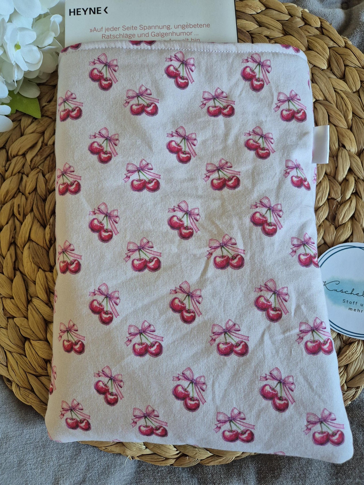 Coquette cherry bows Book Cover for Paperback and Hardcover Books 3 sizes - Handmade Protective Book Sleeve - Fantasy Reader Gift romantasy