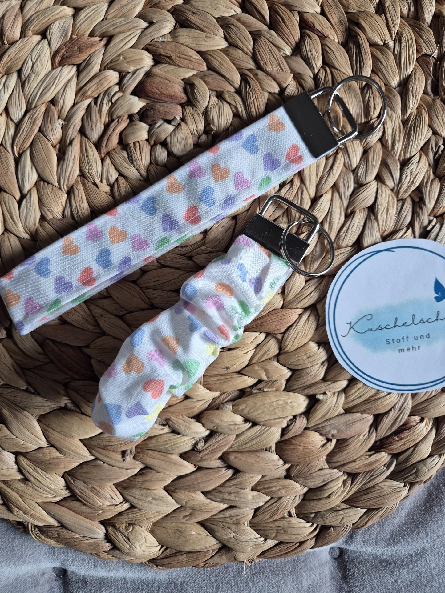 key chain heart stylish scrunchie soft cotton key fob / handmade gift for housewarming party or friend moving perfect gift for girl friend