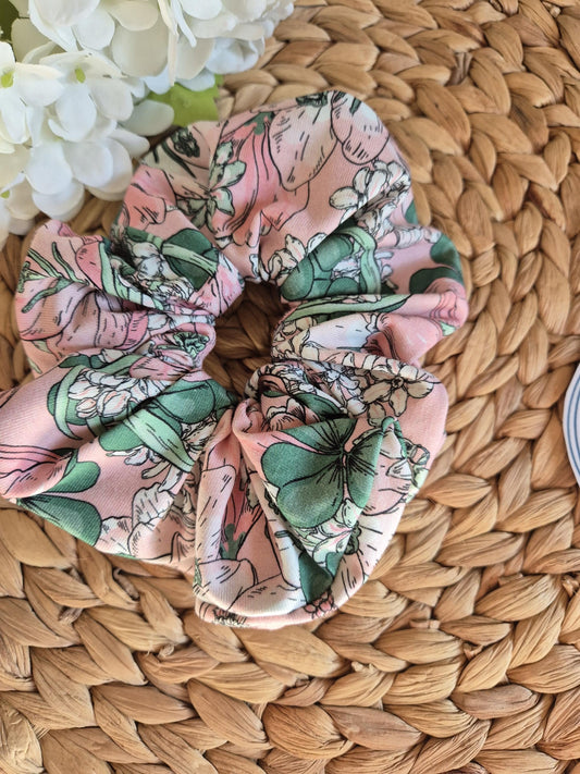 Pink flower Scrunchie Hair bobble handmade Ponytail holder perfect gift hair accessories chic hair tie