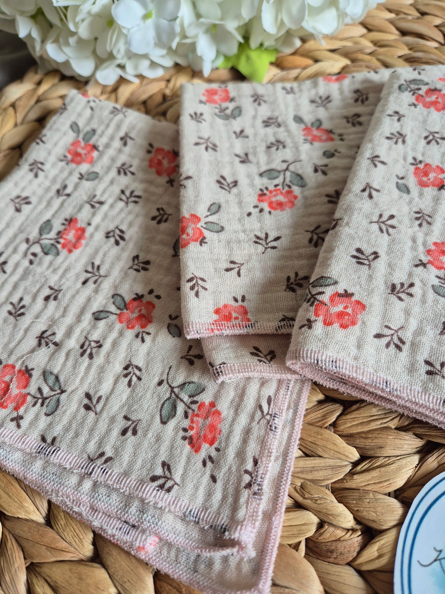 Set of 3 Handkerchief  Tissues fabric cotton very Soft Eco-Friendly washable reusable perfect gift, ca 30x30cm