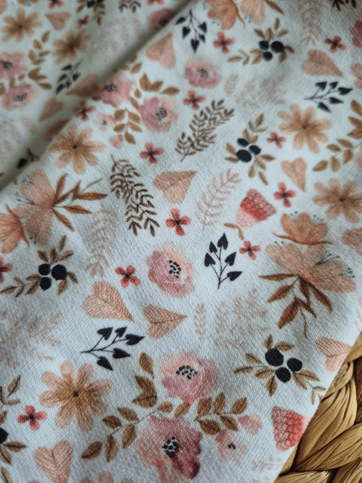 Reversible Blümchen Apricot Pulswärmer Armstulpen fingerlose Handschuhe für Erwachsene aus BioBaumwolljersey