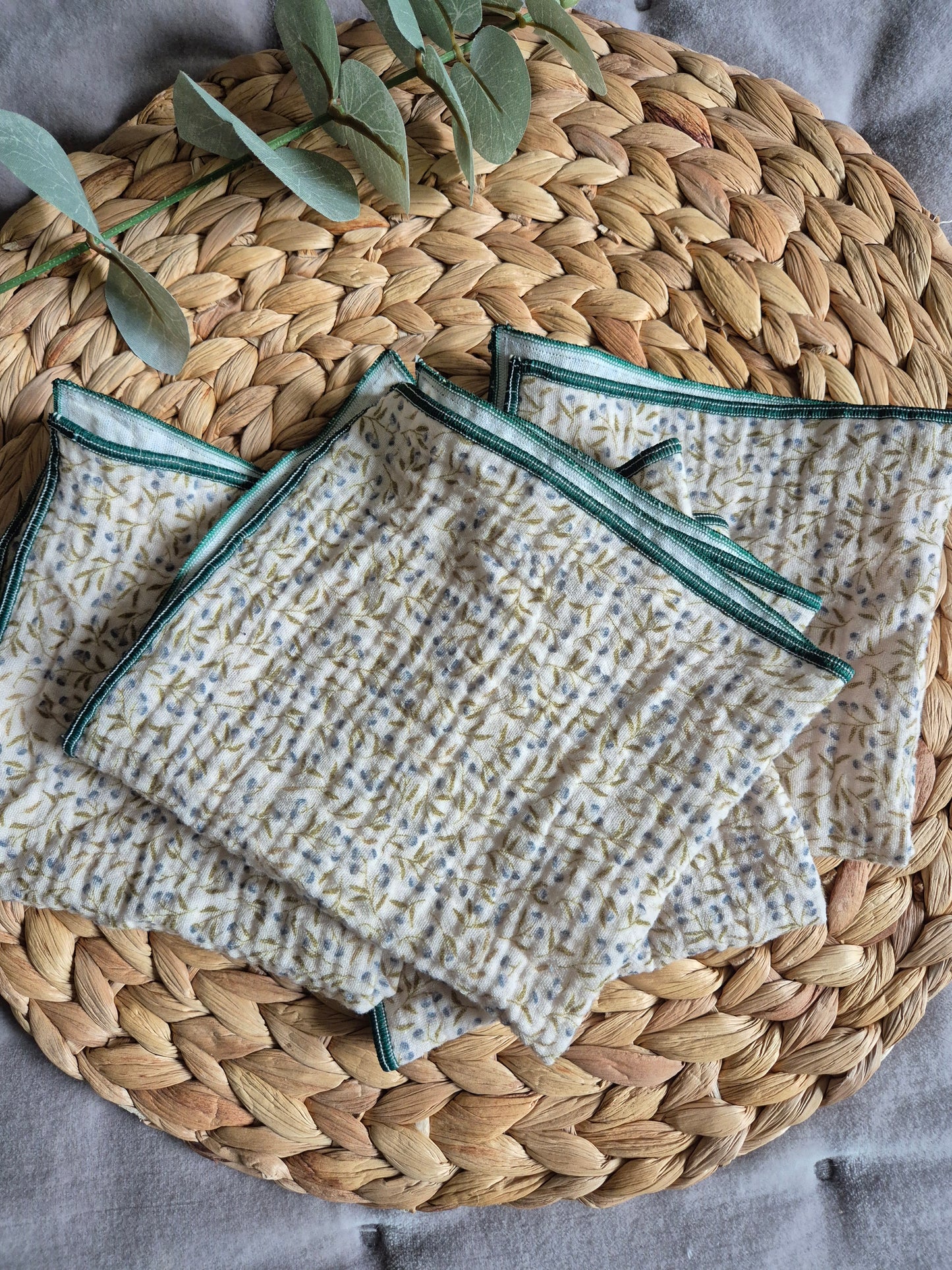 Set of 4 Handkerchief  Tissues fabric cotton very Soft Eco-Friendly washable reusable perfect gift