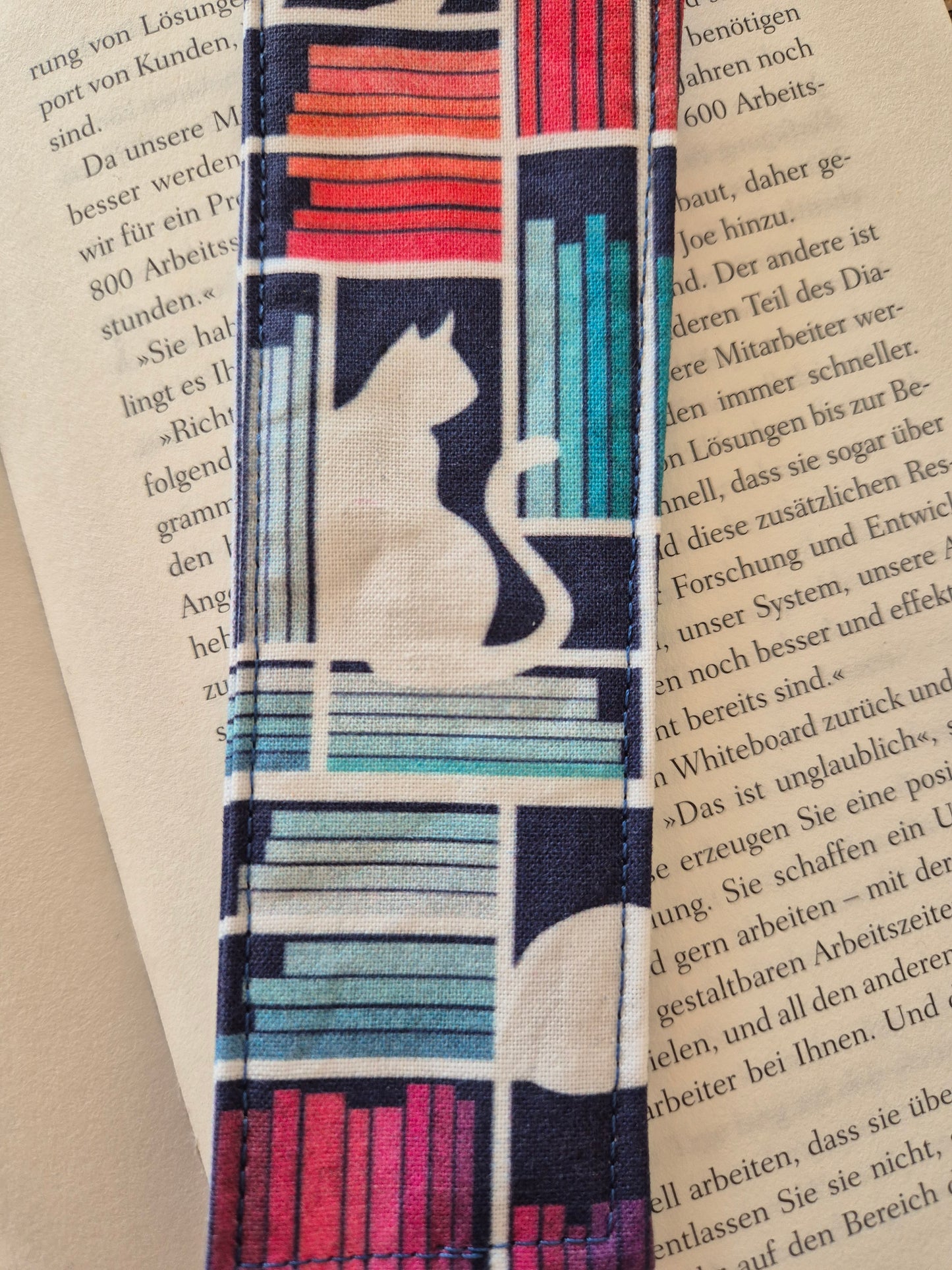 Lesezeichen katze Bücher Design, handgenäht, cute doppelseitig, tolles Geschenk für Leseratten, Studenten und Journaling Fans vegan