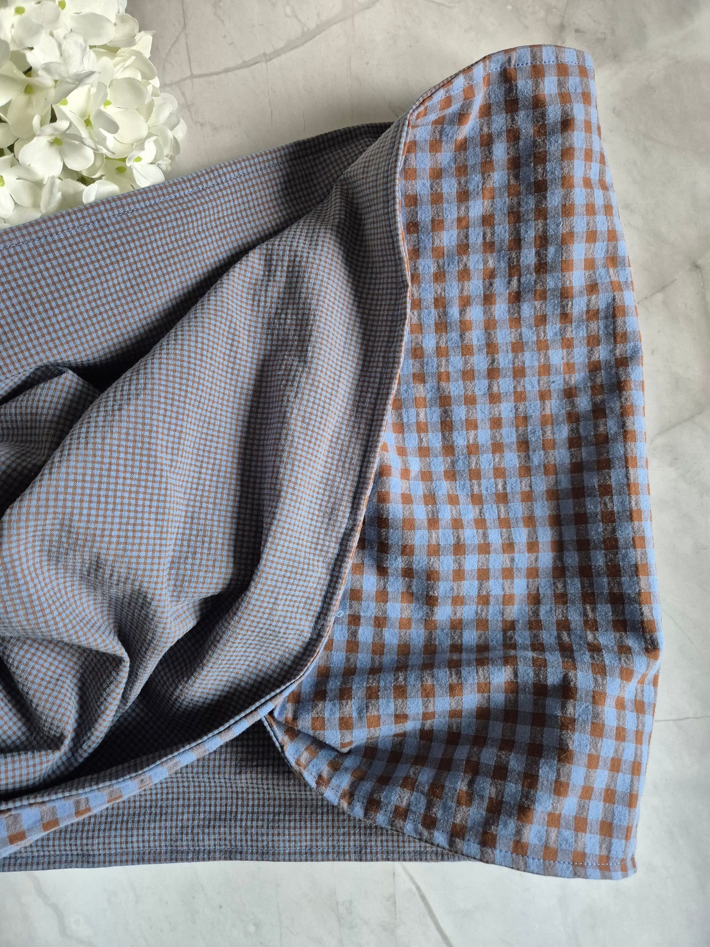 Loop Schal Braun Blau Vegan Baumwolle Slowfashion Karo jeansblau unisex