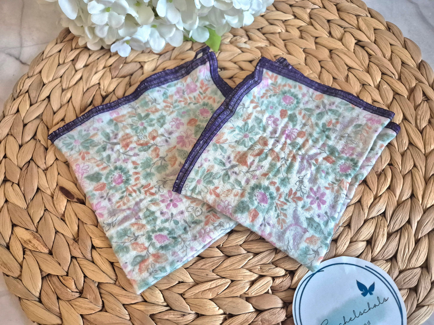 Set of 2 Handkerchief  Tissues fabric cotton very Soft Eco-Friendly washable reusable perfect gift