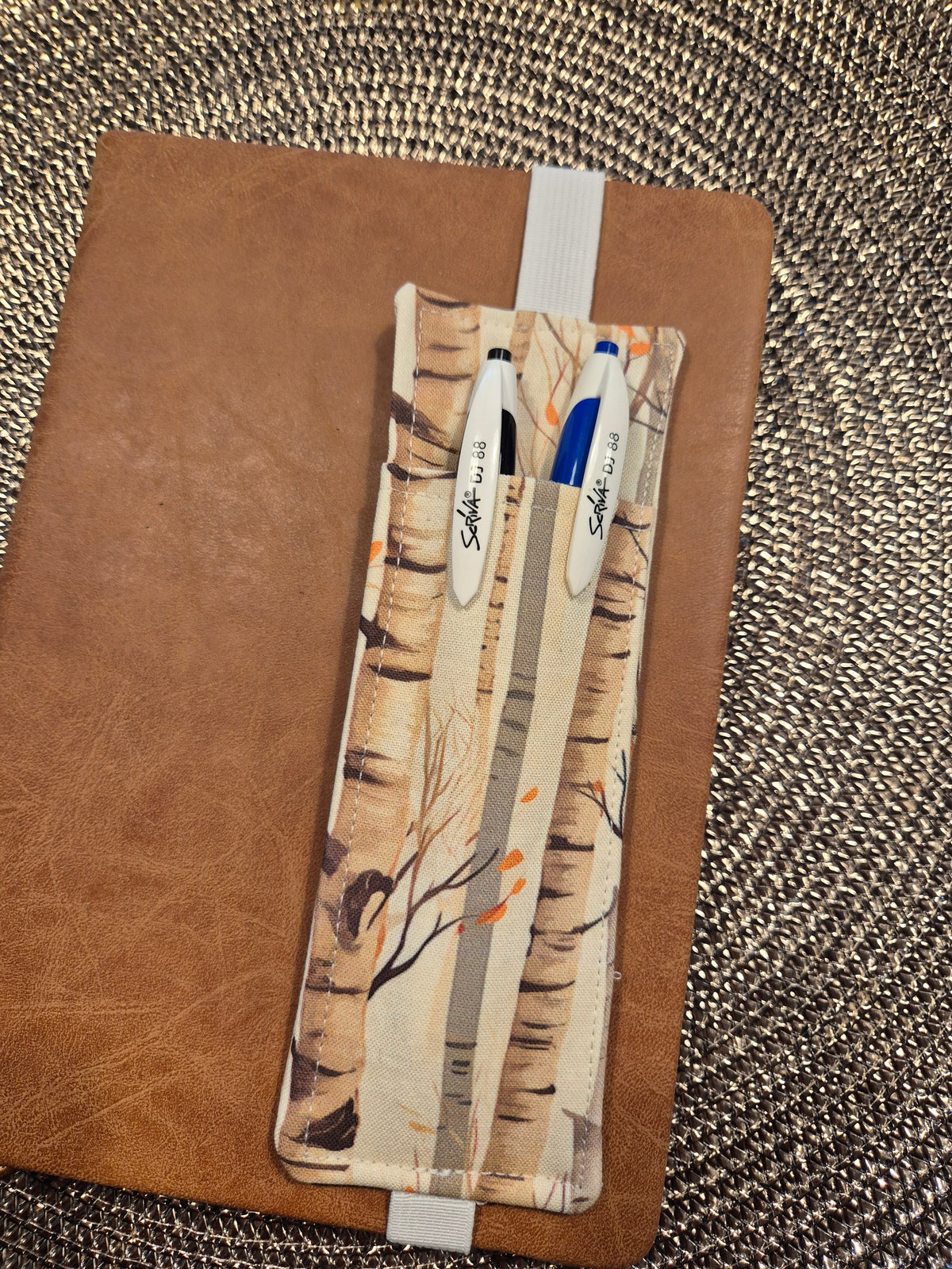 Stiftehalter Lesezeichen A5 Design, handgenäht, doppelseitig, tolles Geschenk für Lehrer, Studenten und Journaling Birke Herbst Wald Natur