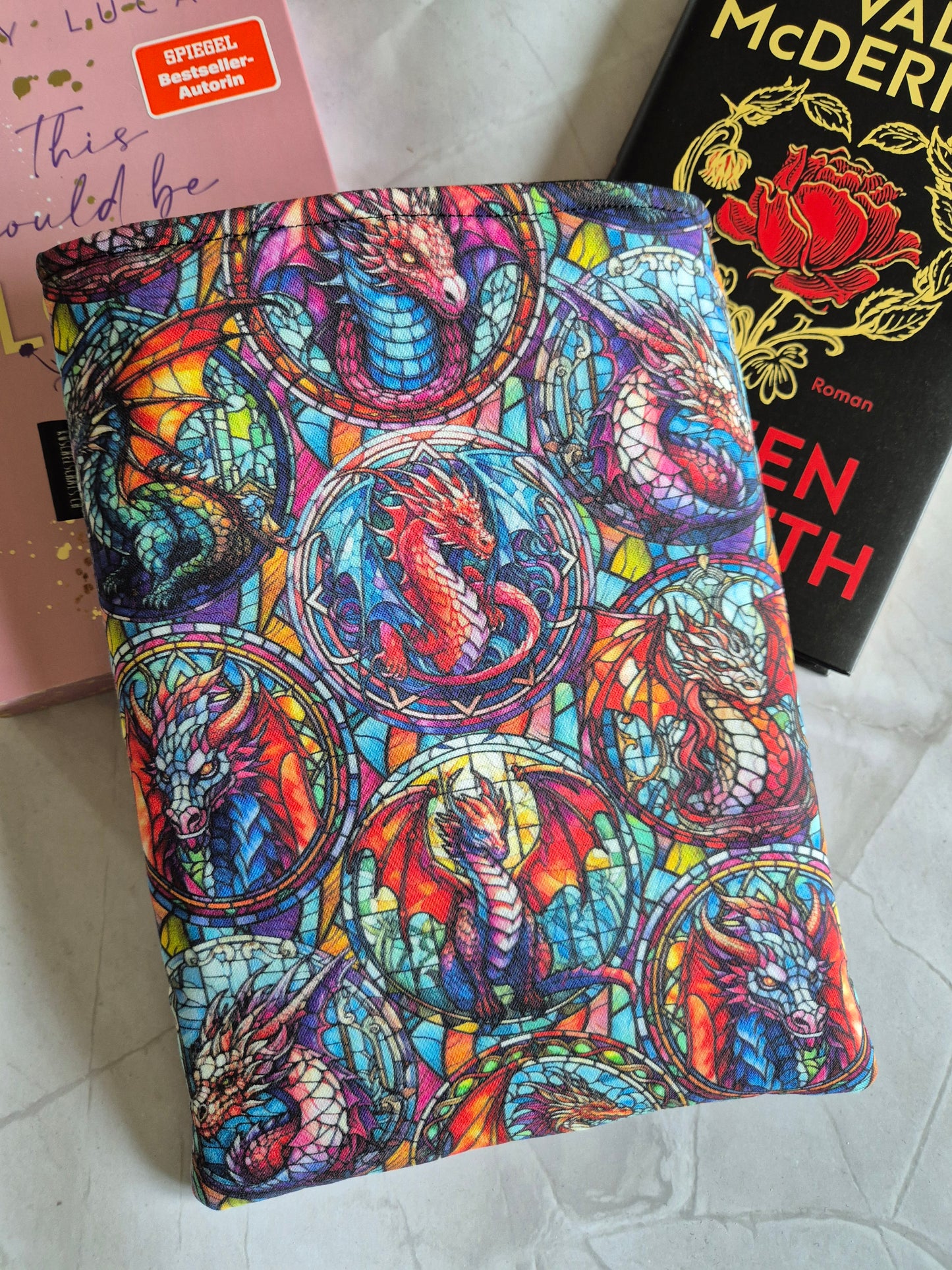 Stainedglass Dragon Lover Book Cover Kindle Kobo - 3 Sizes - Handmade