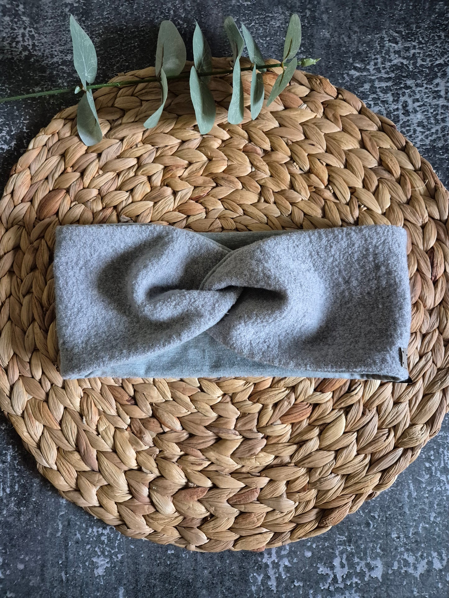 Stirnband aus MerinoWollwalk - gefüttert in BioBaumwolljersey, Grösse Damen, Farbe Silbergrau