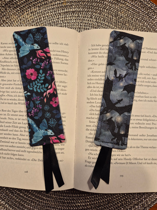 Lesezeichen Drachen Design, handgenäht, Fantasy doppelseitig, tolles Geschenk für Leseratten, Studenten und Journaling Fans vegan