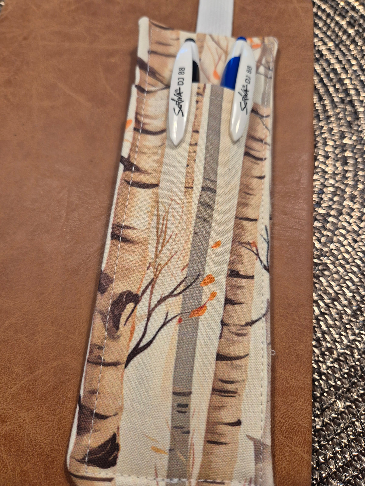 Stiftehalter Lesezeichen A5 Design, handgenäht, doppelseitig, tolles Geschenk für Lehrer, Studenten und Journaling Birke Herbst Wald Natur