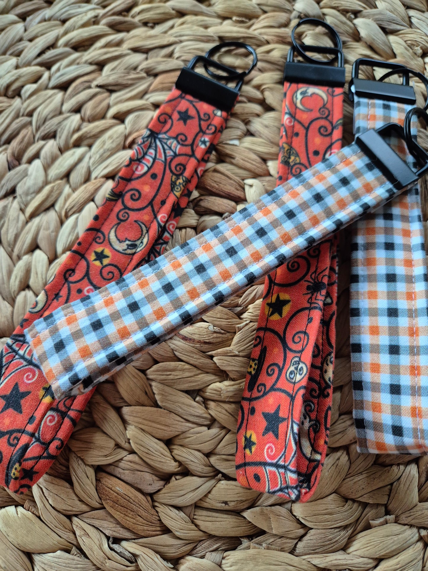 Schlüsselanhänger Stoff Wristlet Keychain Halloween Herbst Baumwolle Schlüsselanhänger Handgelenk fabric key chain Vegan Umweltfreundlich gingham