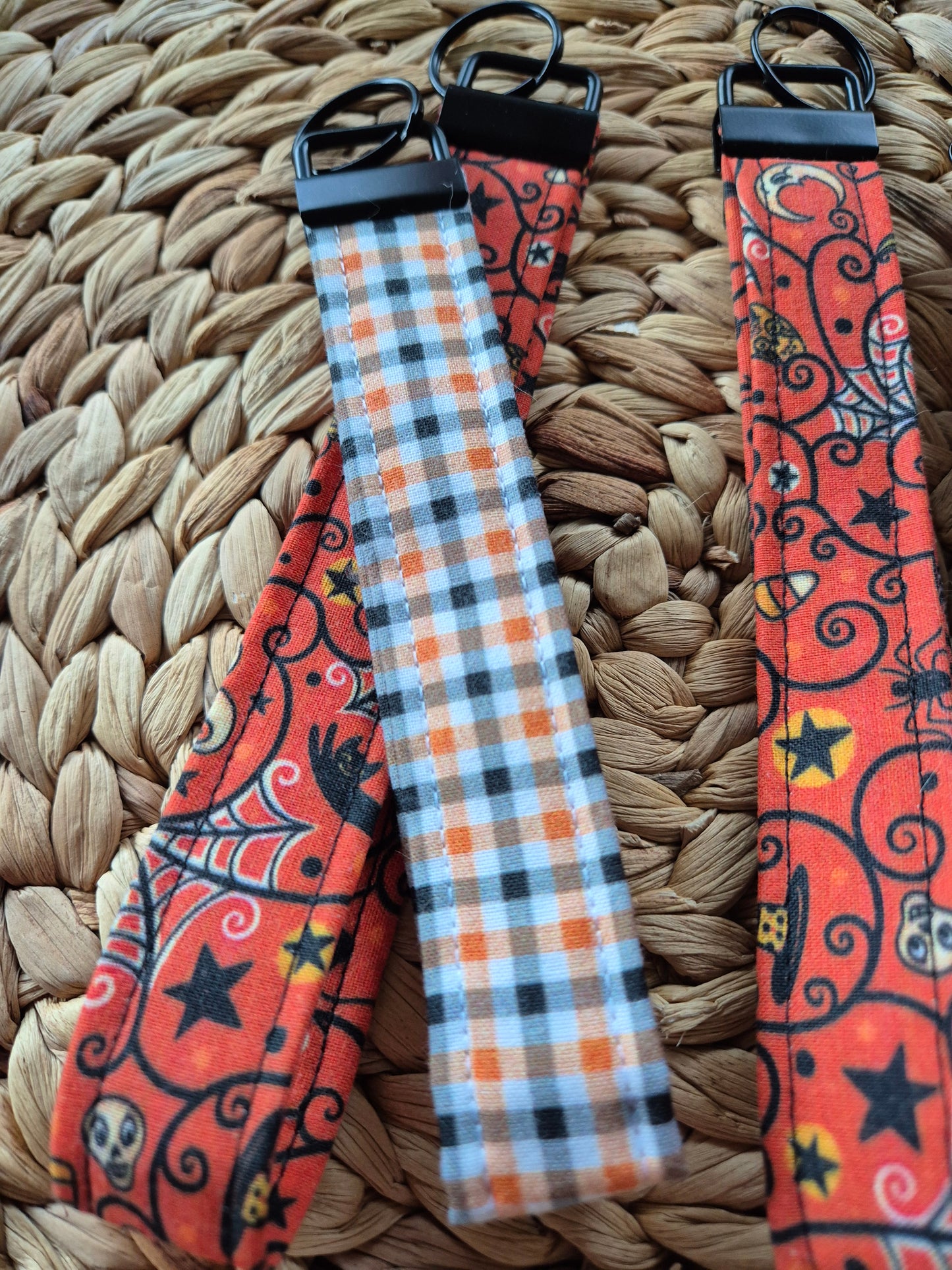 Schlüsselanhänger Stoff Wristlet Keychain Halloween Herbst Baumwolle Schlüsselanhänger Handgelenk fabric key chain Vegan Umweltfreundlich gingham