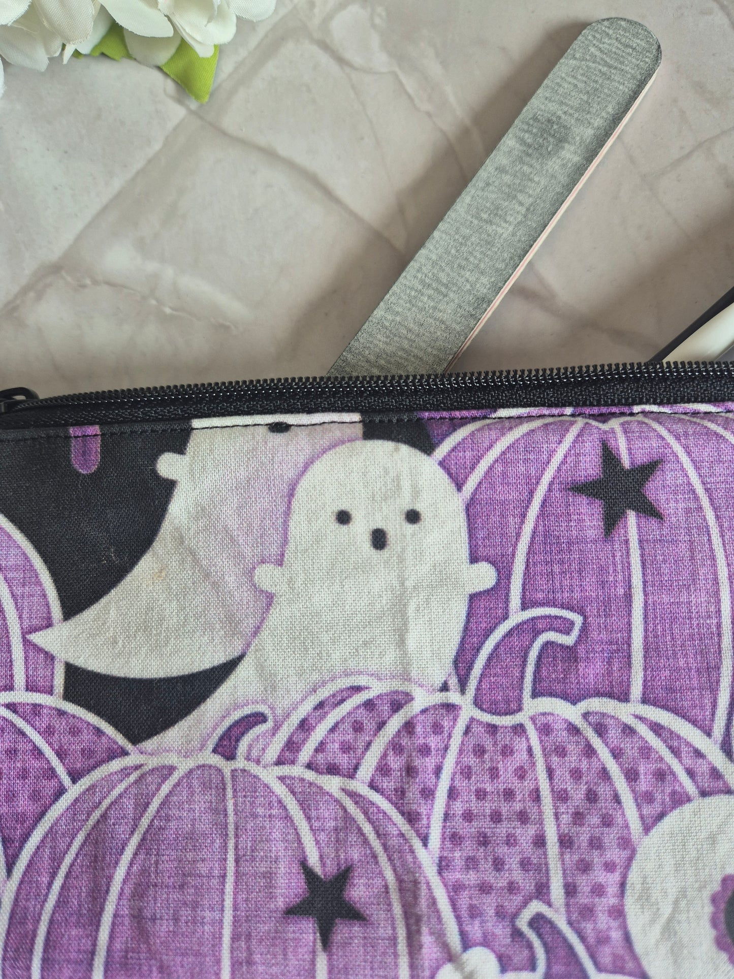 Stiftemäppchen Stifteetui gothic violett katze Kürbis Herbst Halloween  (12x20cm) Aufbewahrung von Kugelschreibern, Häkelnnadeln, Schere