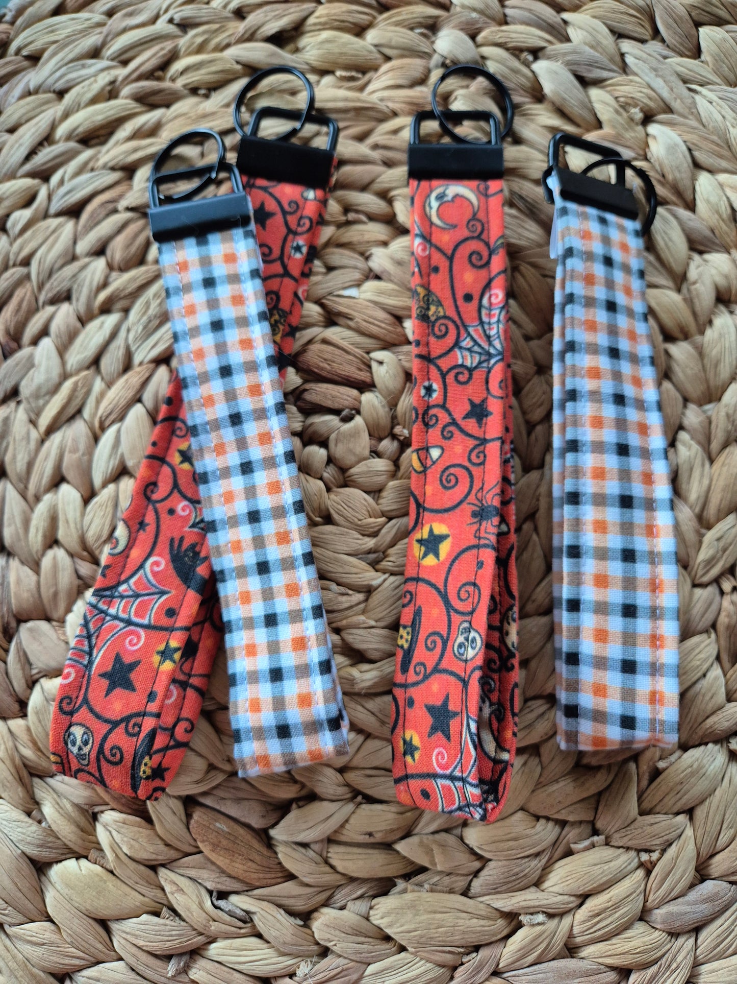 Schlüsselanhänger Stoff Wristlet Keychain Halloween Herbst Baumwolle Schlüsselanhänger Handgelenk fabric key chain Vegan Umweltfreundlich gingham