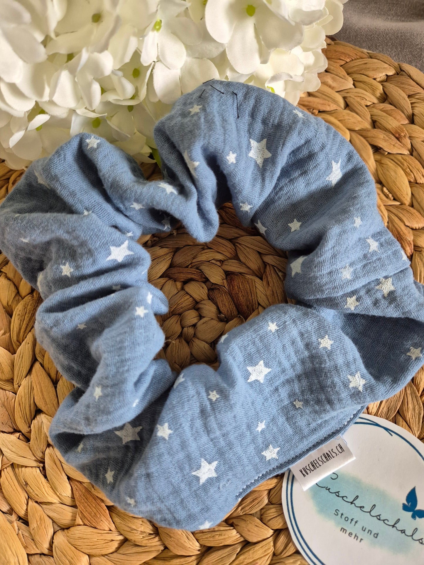 Jeans Sterne musselin Scrunchie Hair bobble handmade Ponytail holder perfect gift hair accessories chic hair tie