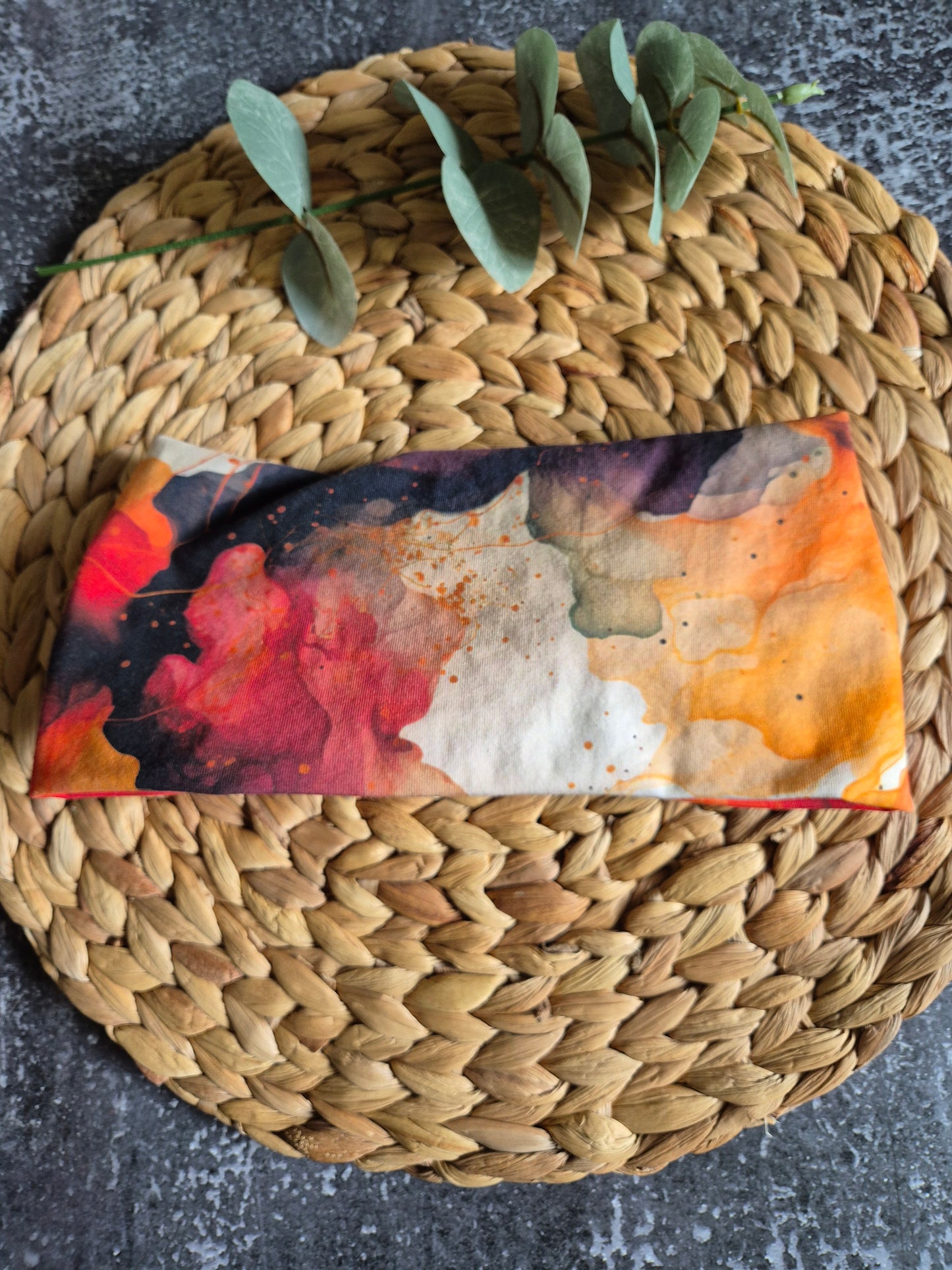 Stirnband aus BioBaumwolljersey im Herbstglühen, Extra breit, Grösse Damen