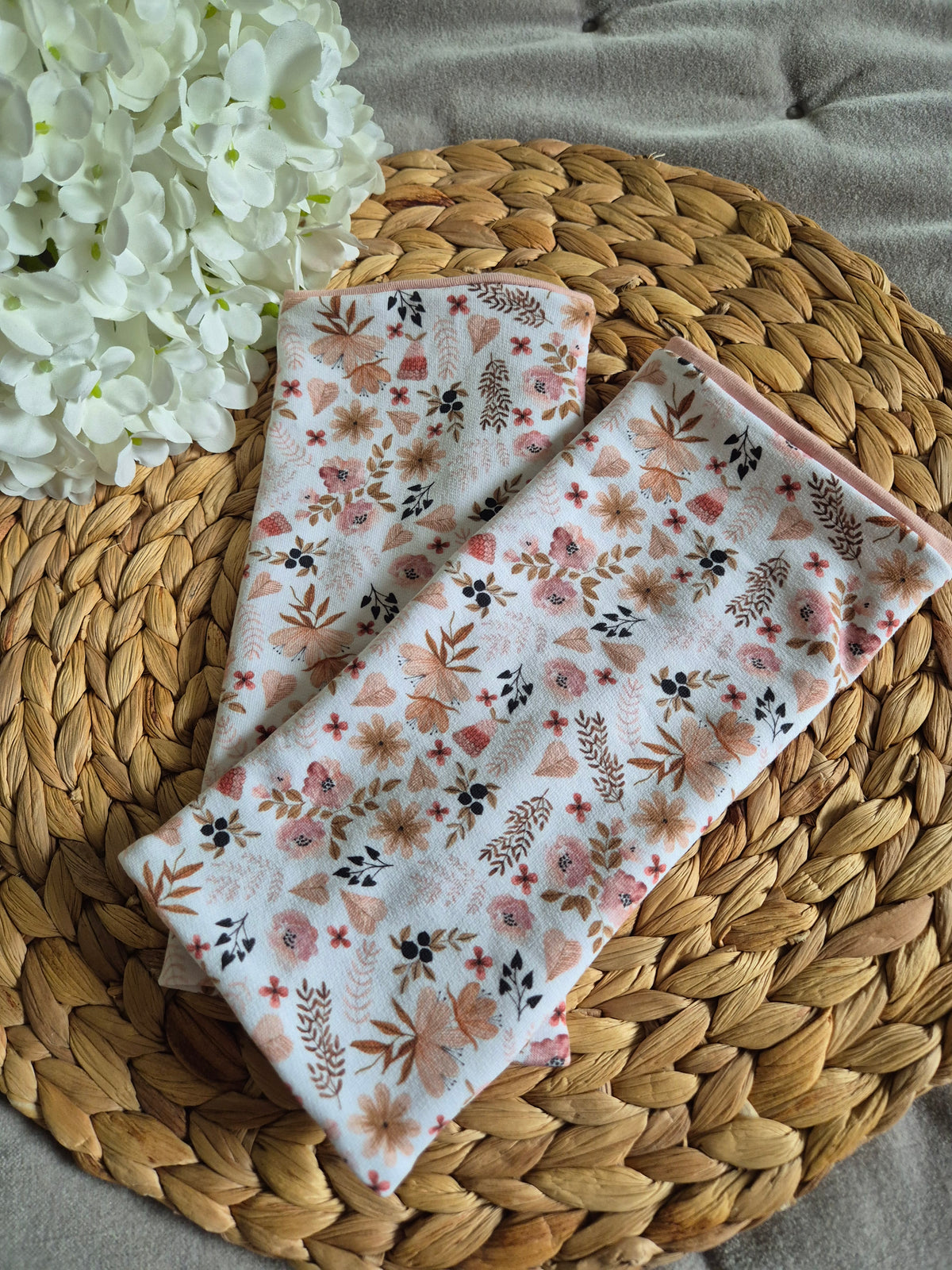 Reversible Blümchen Apricot Pulswärmer Armstulpen fingerlose Handschuhe für Erwachsene aus BioBaumwolljersey