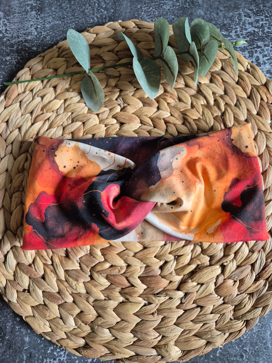 Stirnband aus BioBaumwolljersey im Herbstglühen, Extra breit, Grösse Damen