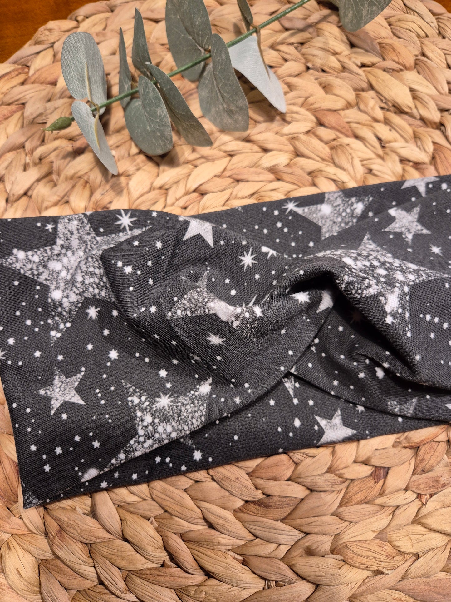 Stirnband aus BioBaumwolljersey im Glitzersterne Print, Extra breit, Grösse Damen