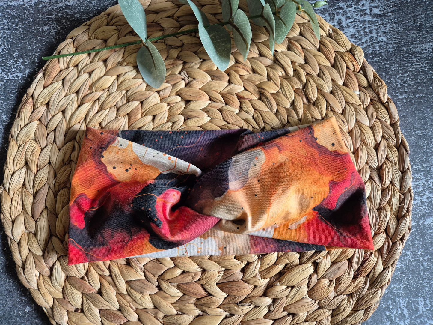 Stirnband aus BioBaumwolljersey im Herbstglühen, Extra breit, Grösse Damen