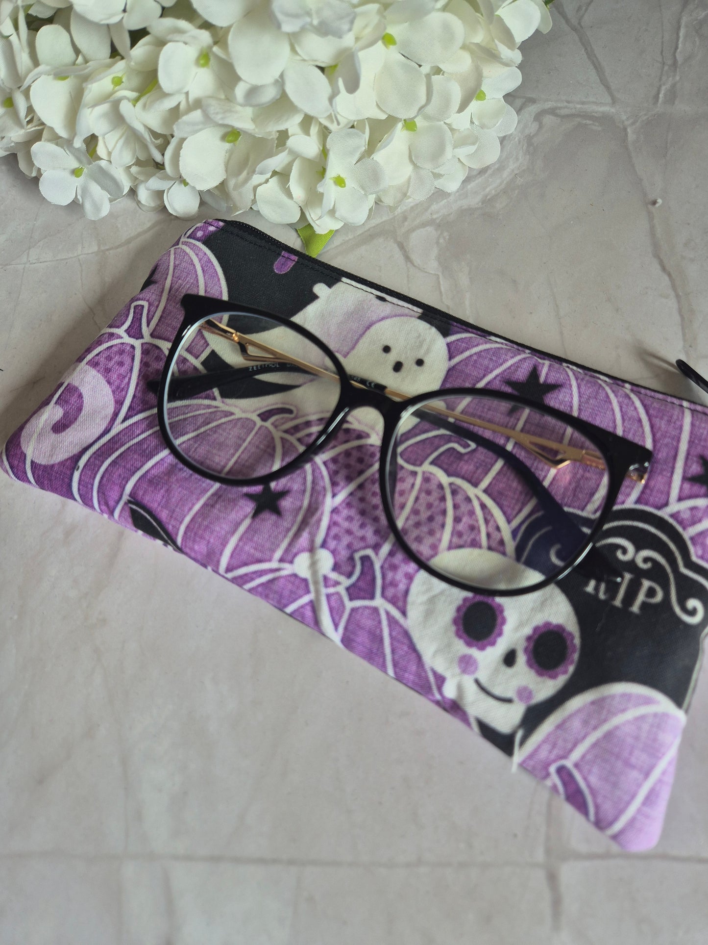 Stiftemäppchen Stifteetui gothic violett katze Kürbis Herbst Halloween  (12x20cm) Aufbewahrung von Kugelschreibern, Häkelnnadeln, Schere