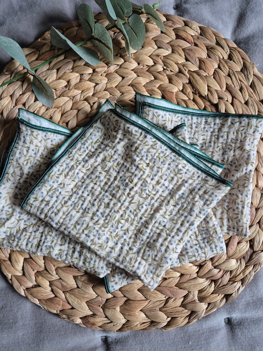 Set of 4 Handkerchief  Tissues fabric cotton very Soft Eco-Friendly washable reusable perfect gift