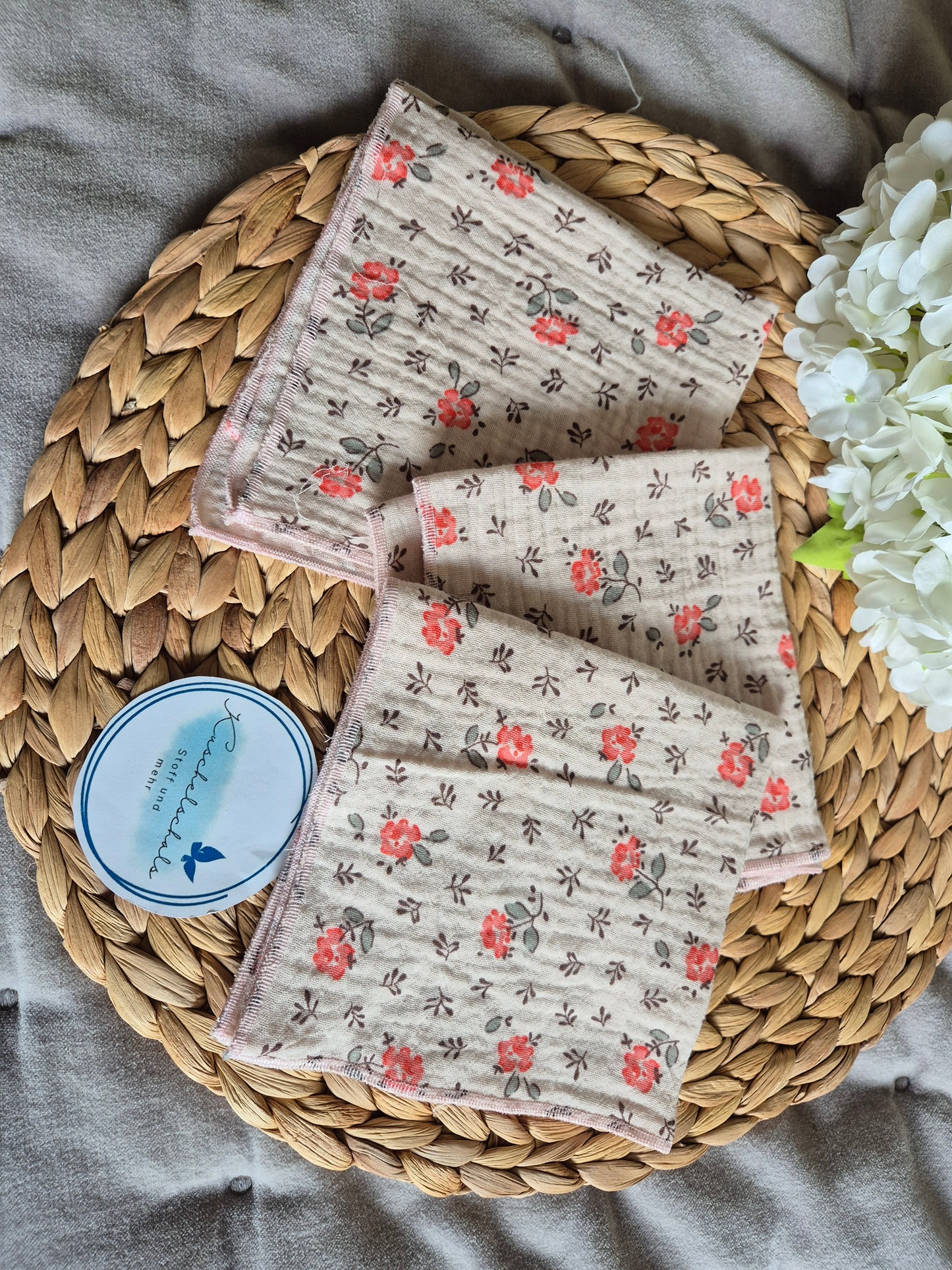 Set of 3 Handkerchief  Tissues fabric cotton very Soft Eco-Friendly washable reusable perfect gift, ca 30x30cm