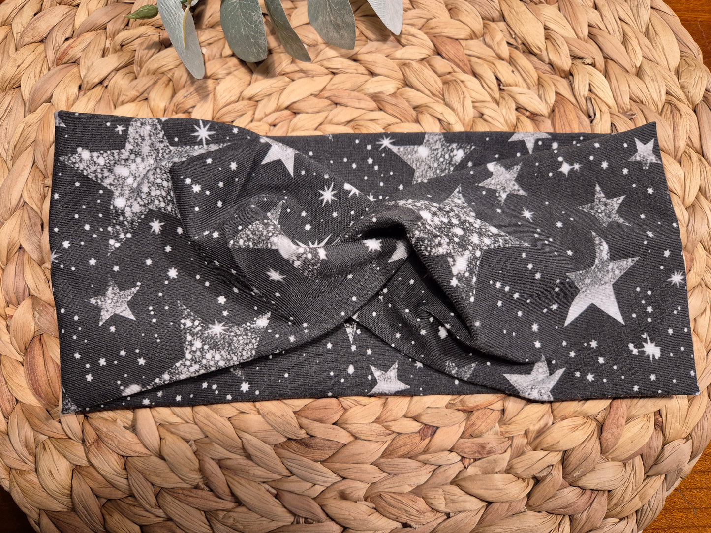 Stirnband aus BioBaumwolljersey im Glitzersterne Print, Extra breit, Grösse Damen