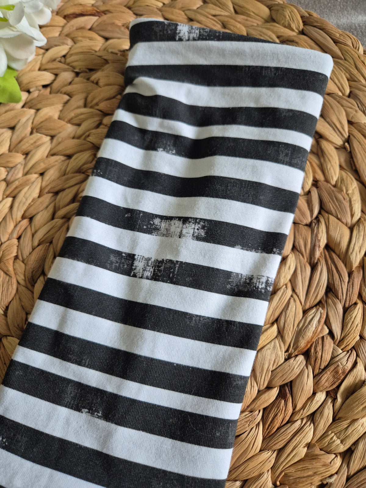 Pulswärmer Armstulpen fingerlose Handschuhe für Erwachsene aus BioBaumwolljersey Reversible Streifen Schwarz weiss anthrazit