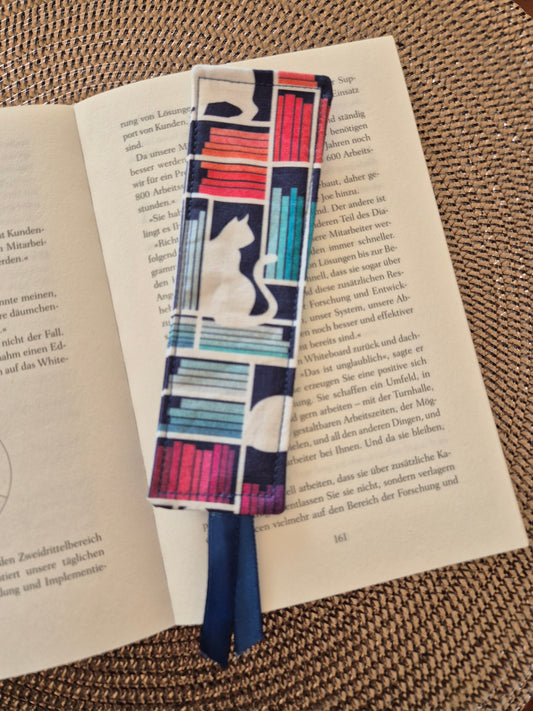 Lesezeichen katze Bücher Design, handgenäht, cute doppelseitig, tolles Geschenk für Leseratten, Studenten und Journaling Fans vegan
