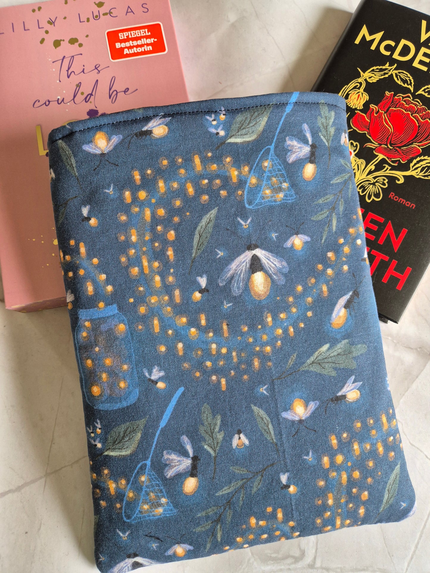 Glühwürmchen Sommernacht  Buchhülle Ereader Hülle - 3 Sizes - Handmade by me in Switzerland