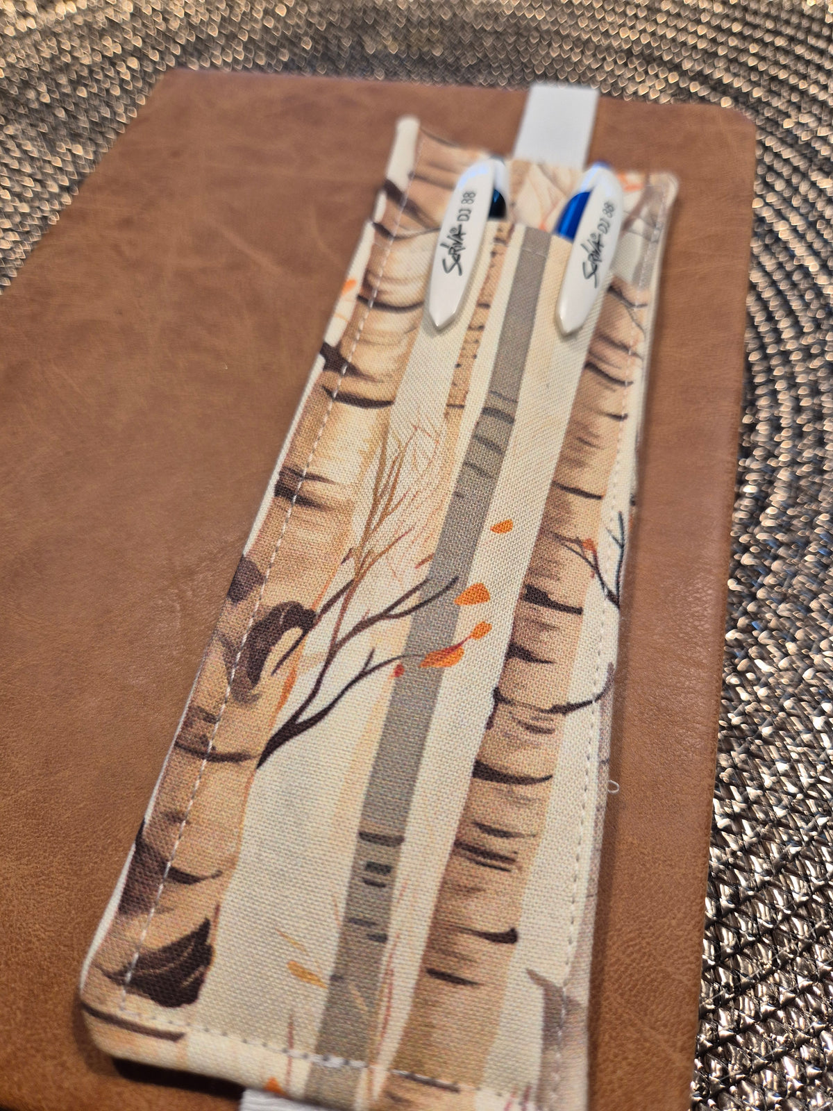 Stiftehalter Lesezeichen A5 Design, handgenäht, doppelseitig, tolles Geschenk für Lehrer, Studenten und Journaling Birke Herbst Wald Natur