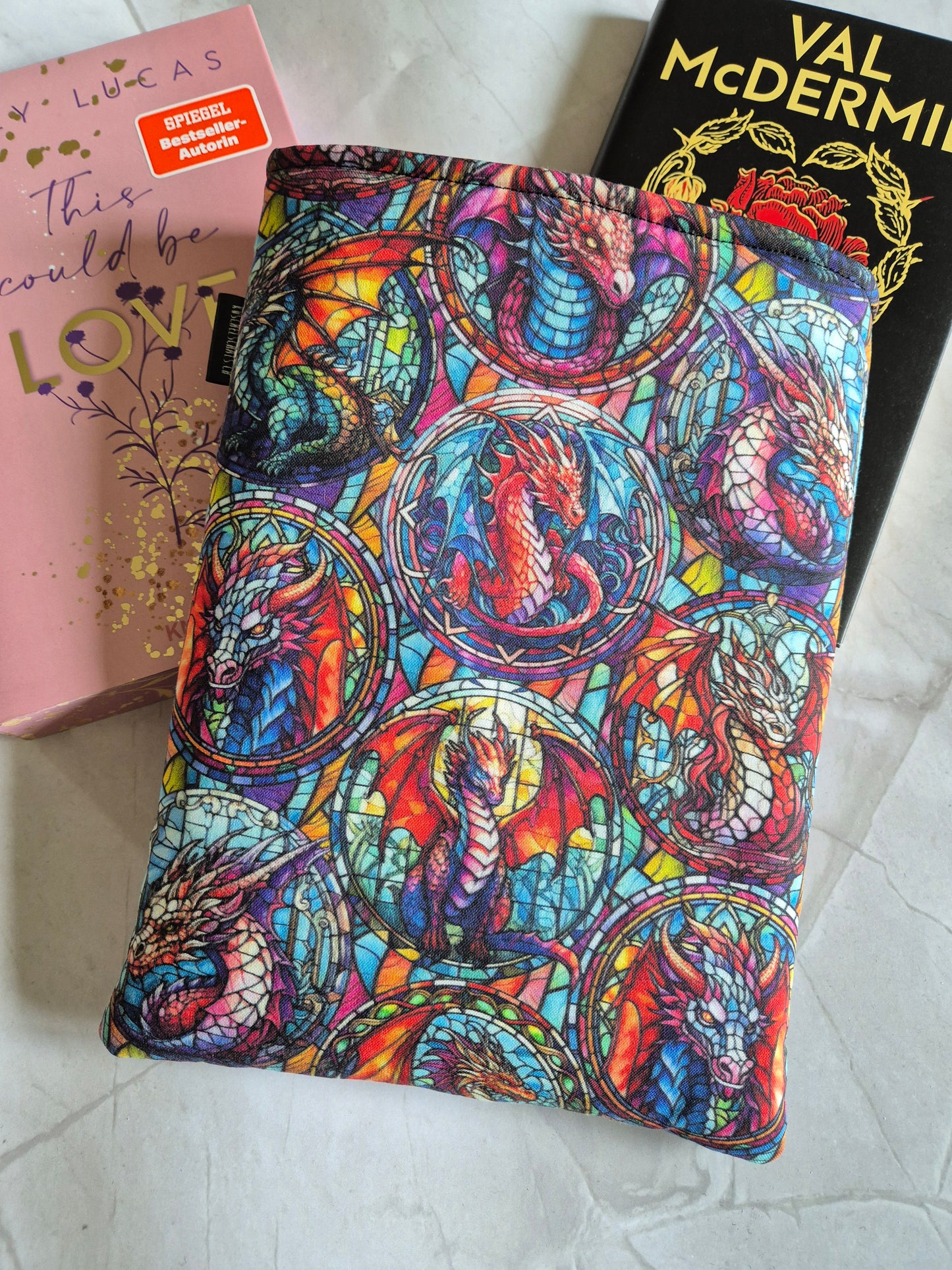 Stainedglass Dragon Lover Book Cover Kindle Kobo - 3 Sizes - Handmade