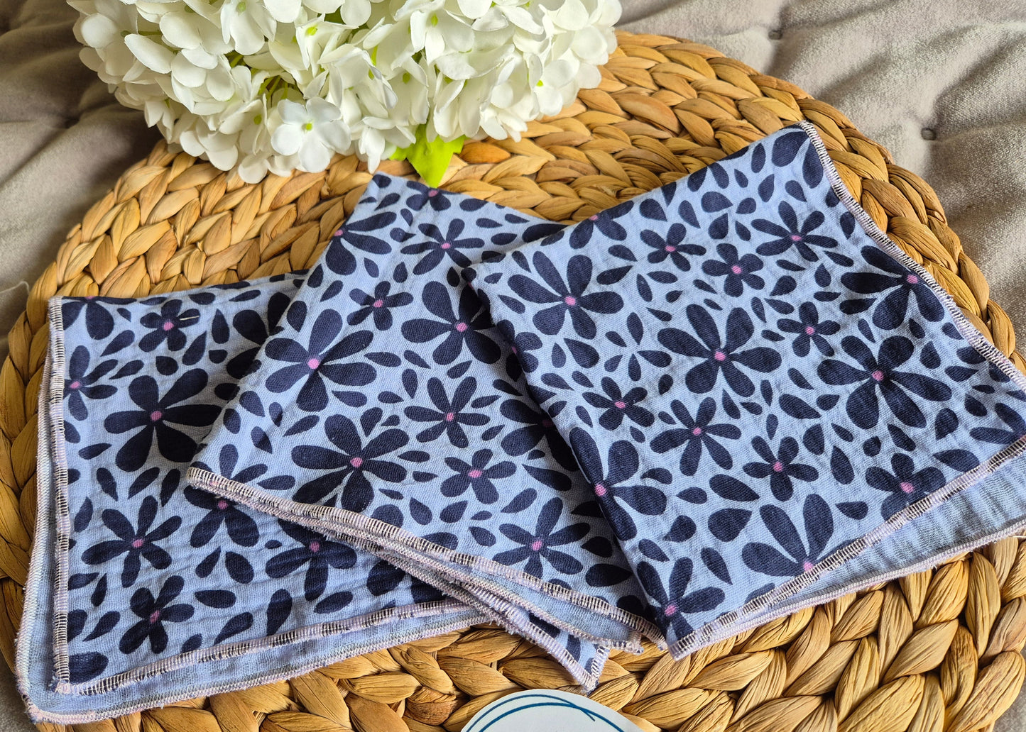 Set of 3 Handkerchief  Tissues fabric cotton very Soft Eco-Friendly washable reusable perfect gift ca 30x30cm