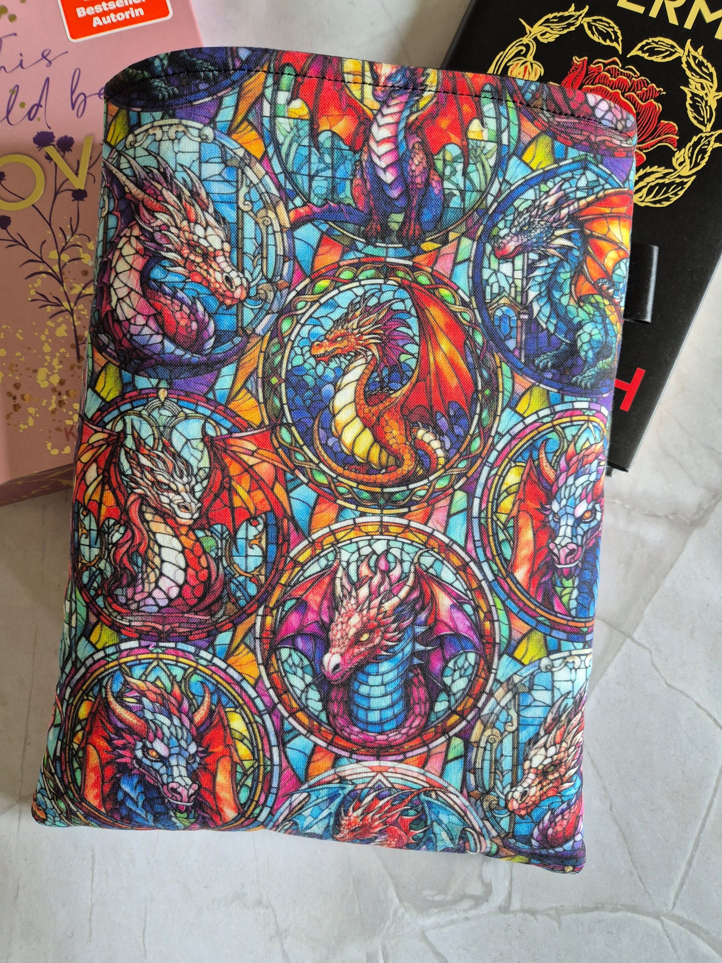 Stainedglass Dragon Lover Book Cover Kindle Kobo - 3 Sizes - Handmade