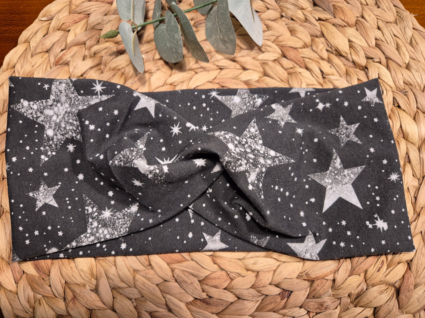 Stirnband aus BioBaumwolljersey im Glitzersterne Print, Extra breit, Grösse Damen