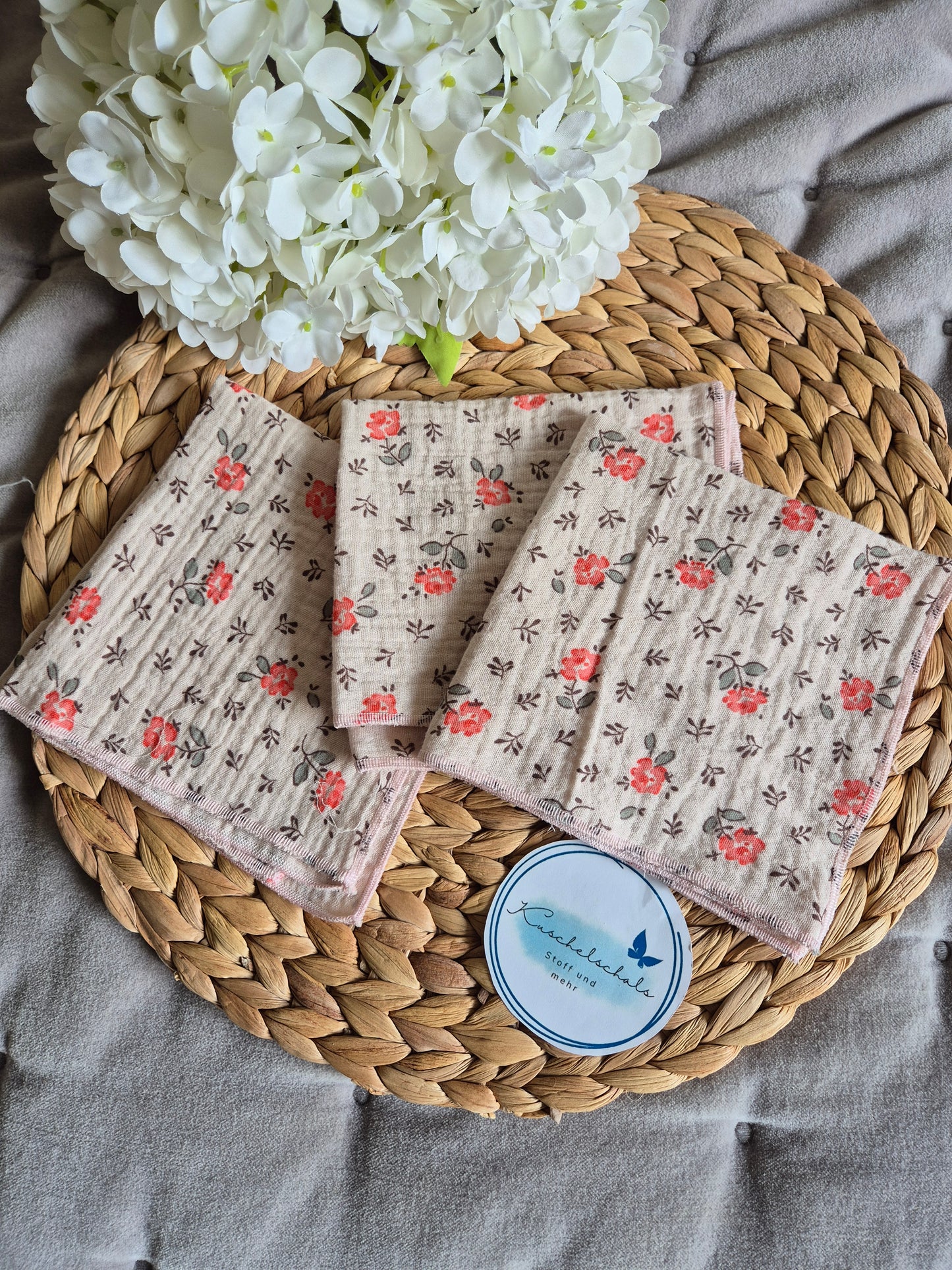Set of 3 Handkerchief  Tissues fabric cotton very Soft Eco-Friendly washable reusable perfect gift, ca 30x30cm