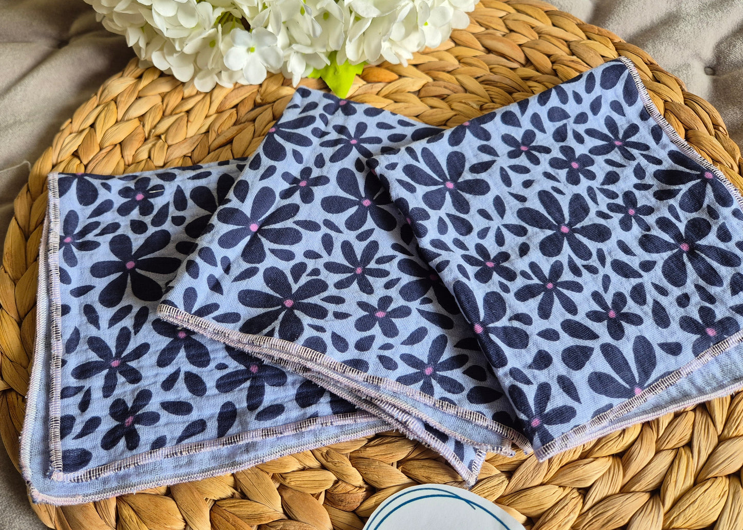 Set of 3 Handkerchief  Tissues fabric cotton very Soft Eco-Friendly washable reusable perfect gift ca 30x30cm