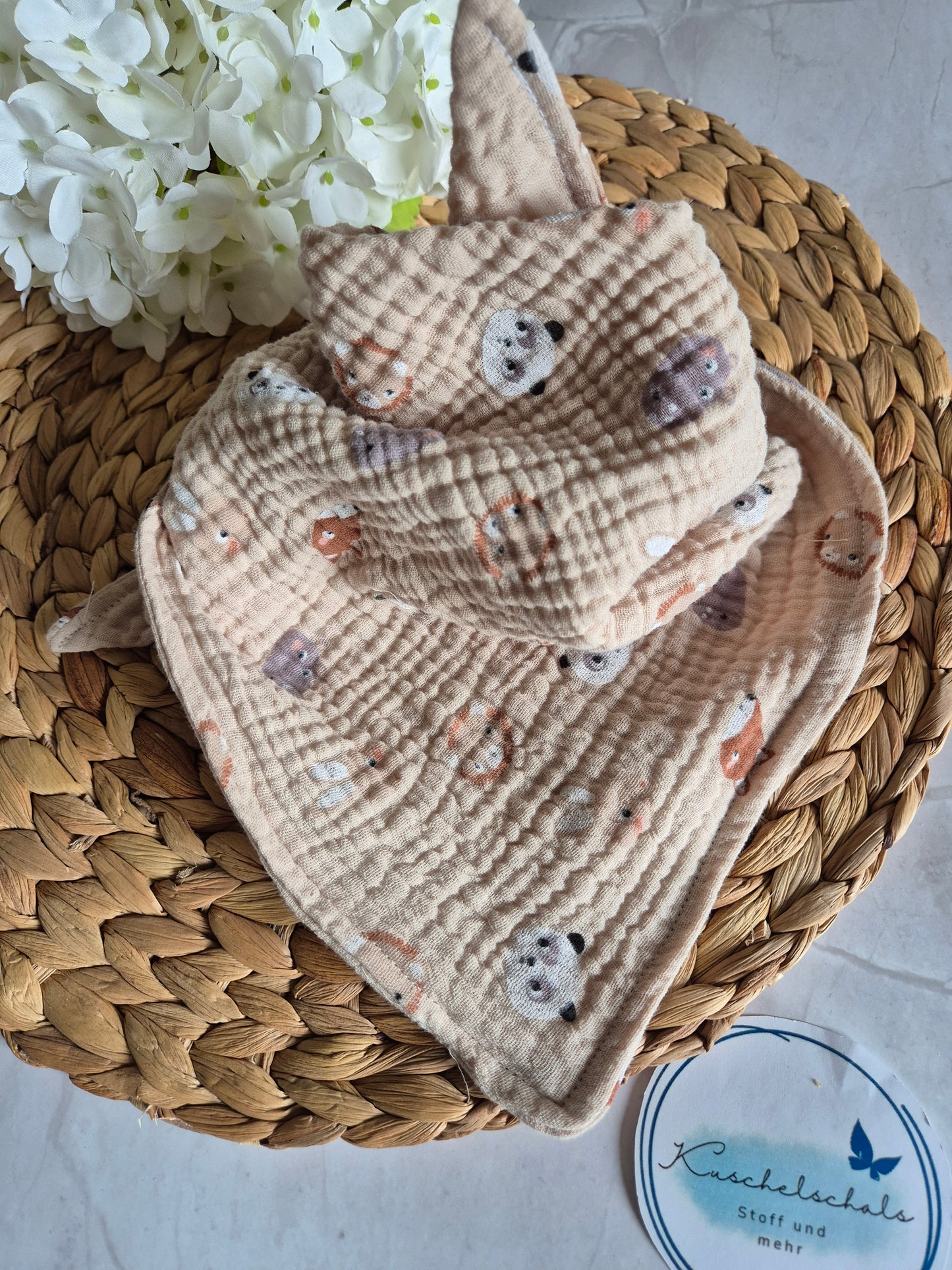 Kinderschals aus 100% Baumwollmusselin vegane Kinderkleider; Halstuch für Kinder; Geschenk für Adventskalender, Marienkäfer Pinguin Bären