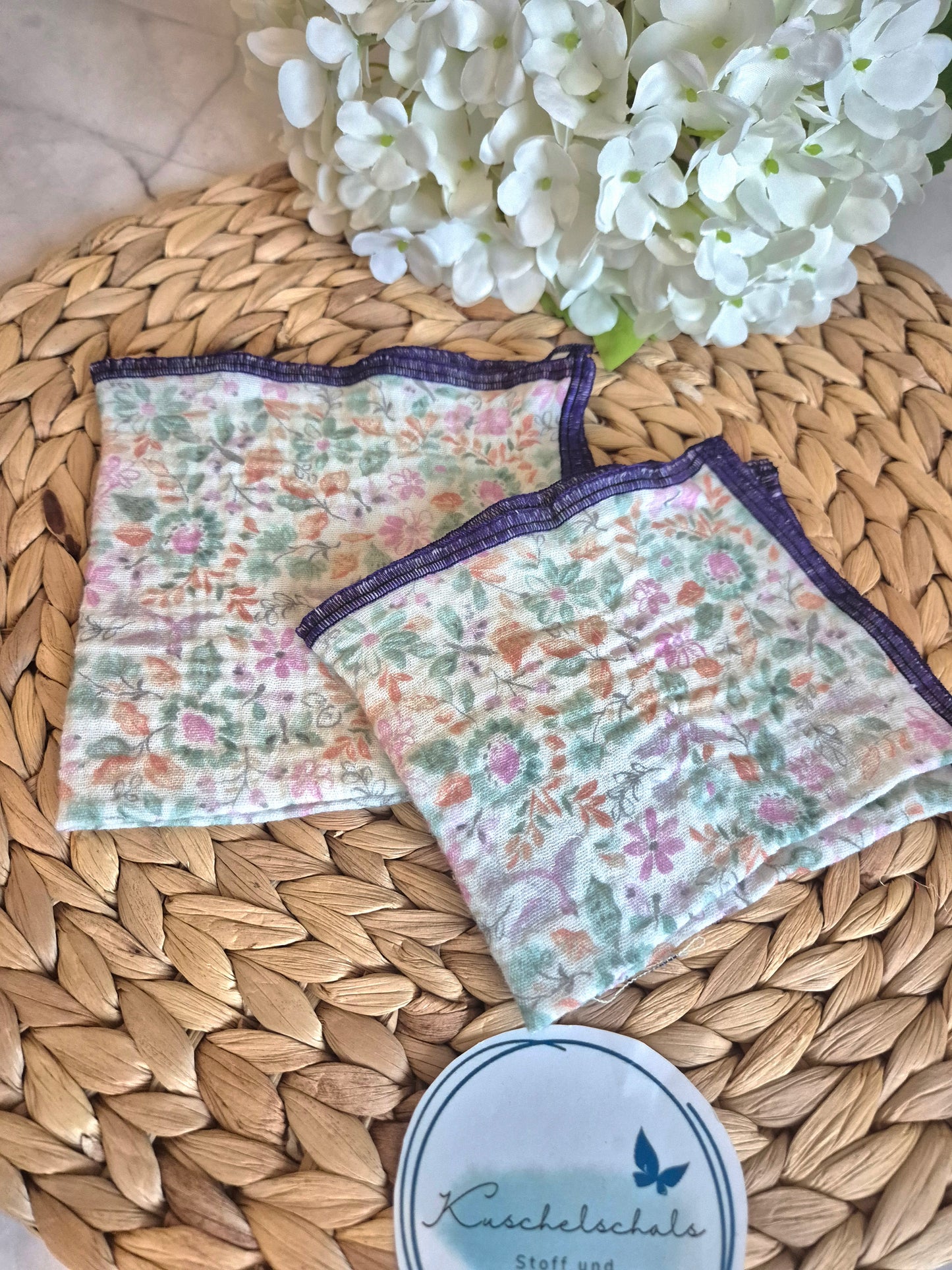 Set of 2 Handkerchief  Tissues fabric cotton very Soft Eco-Friendly washable reusable perfect gift