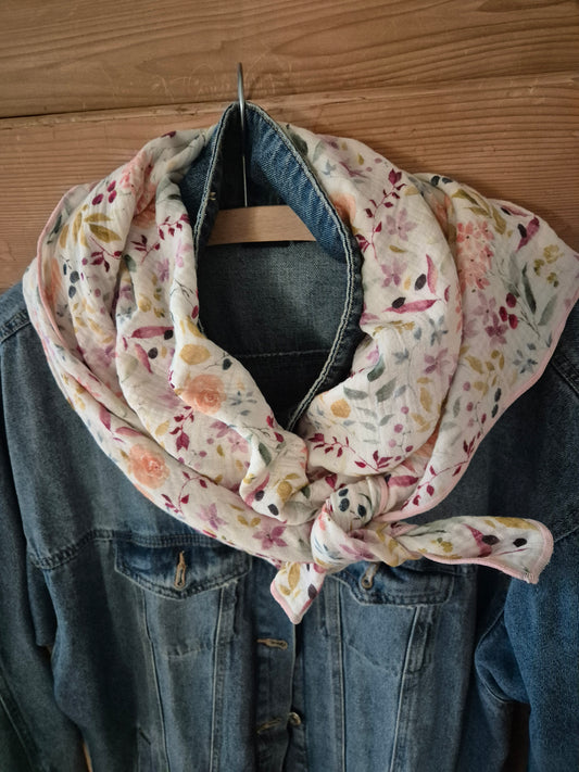 Flower Cotton Stole Scarf - Cozy Wrap - Versatile Shawl for Travel - Boho Fashion Accessory - Ideal Gift XXL scarf