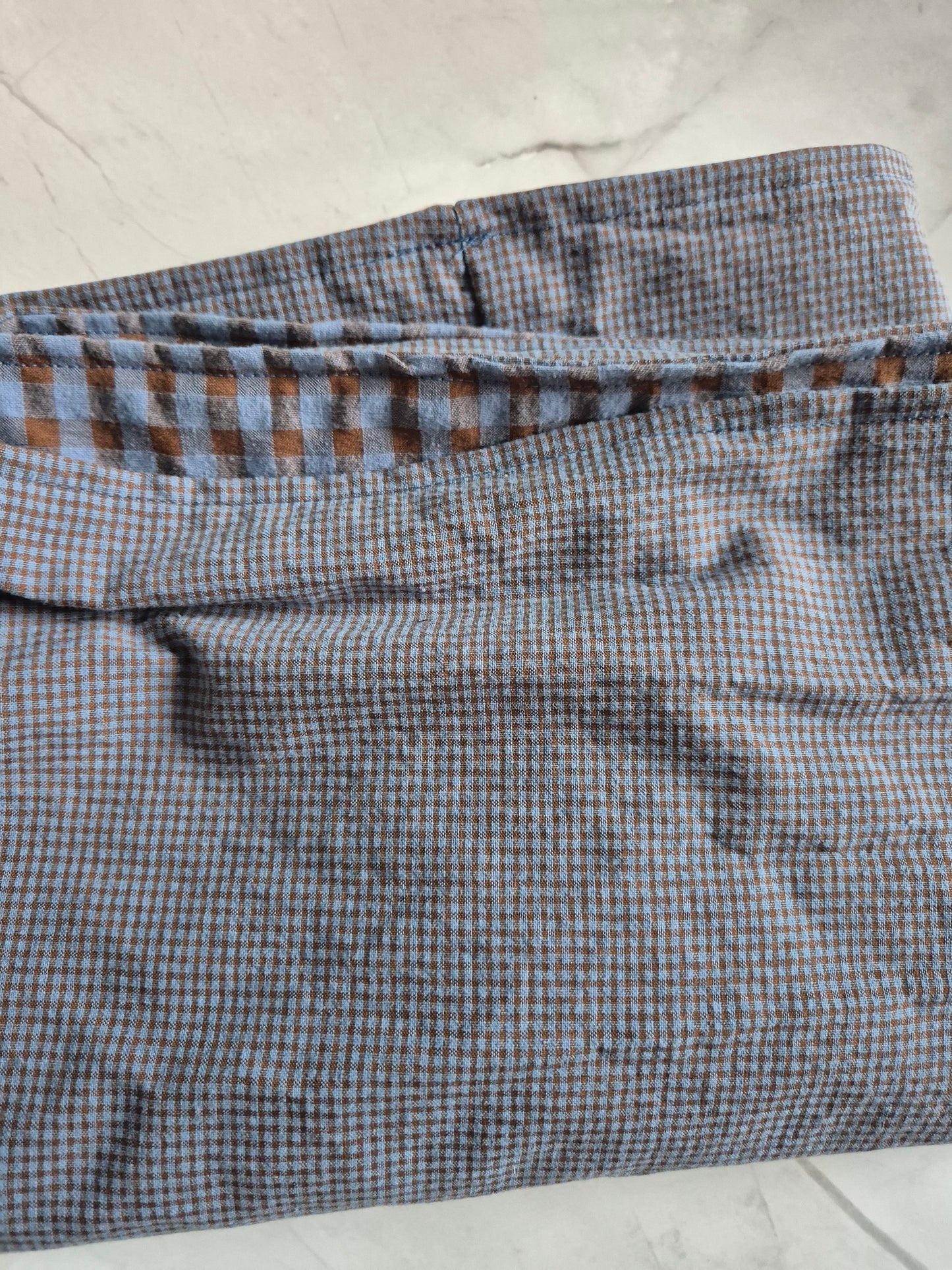 Loop Schal Braun Blau Vegan Baumwolle Slowfashion Karo jeansblau unisex