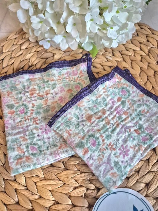 Set of 2 Handkerchief  Tissues fabric cotton very Soft Eco-Friendly washable reusable perfect gift