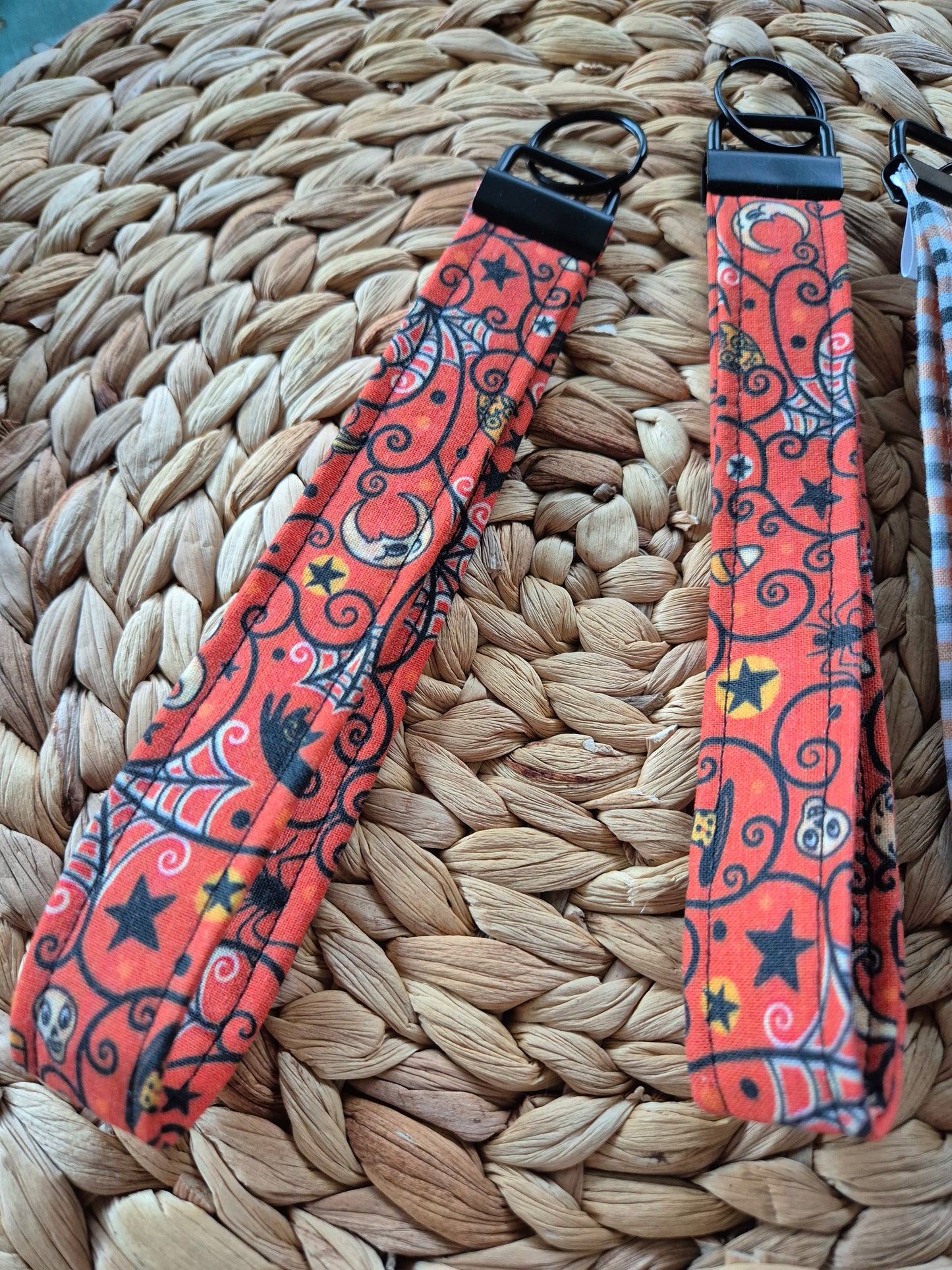 Schlüsselanhänger Stoff Wristlet Keychain Halloween Herbst Baumwolle Schlüsselanhänger Handgelenk fabric key chain Vegan Umweltfreundlich gingham