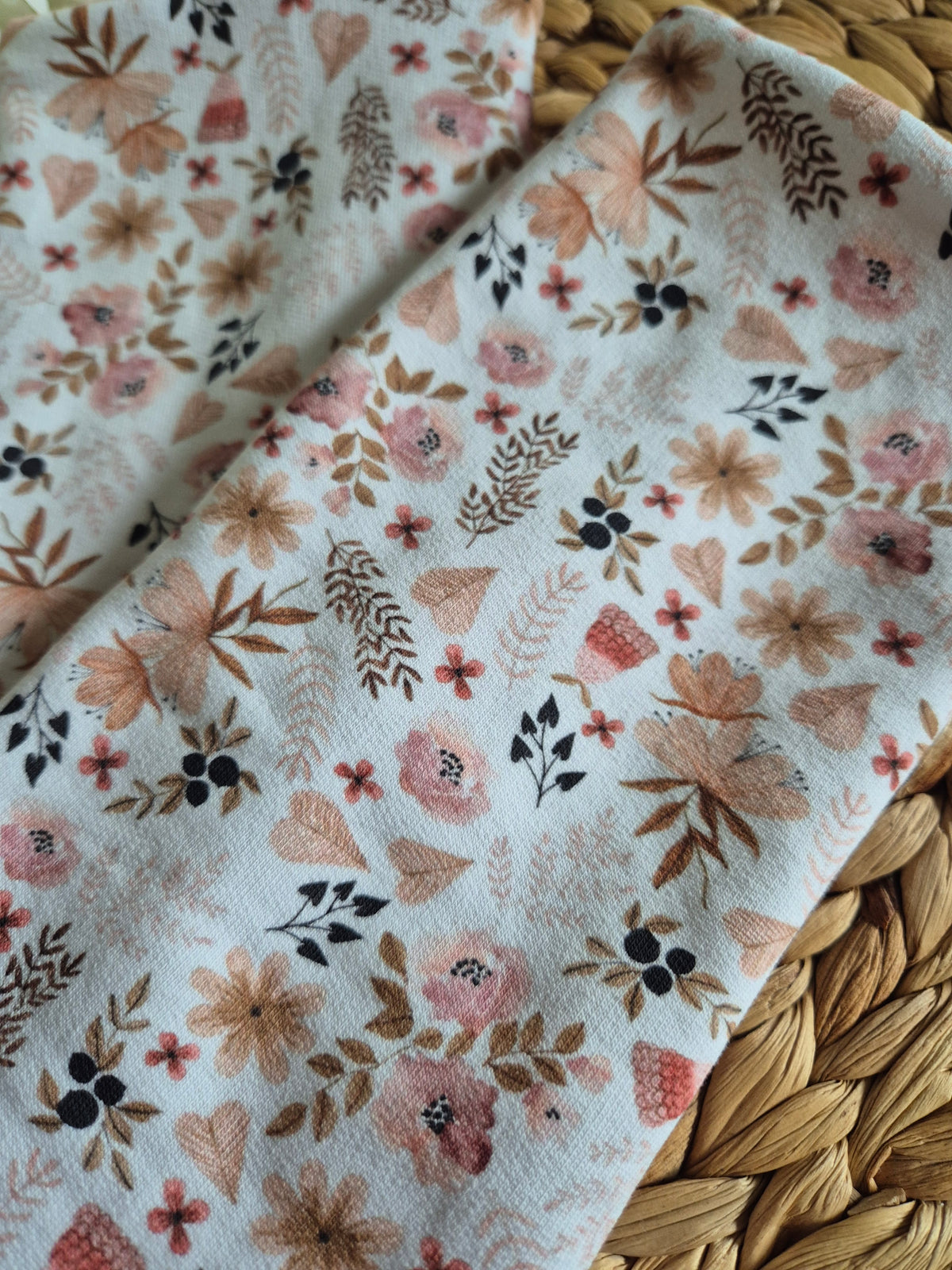 Reversible Blümchen Apricot Pulswärmer Armstulpen fingerlose Handschuhe für Erwachsene aus BioBaumwolljersey