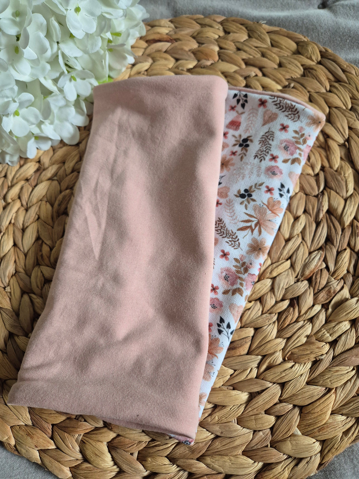 Reversible Blümchen Apricot Pulswärmer Armstulpen fingerlose Handschuhe für Erwachsene aus BioBaumwolljersey
