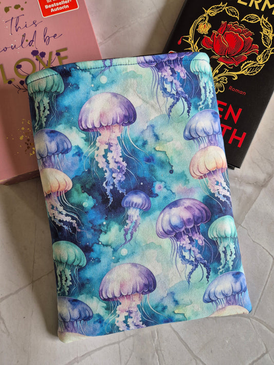Jelly Fish Mermaid Aquarell Sealover Buchhülle Ereader Hülle - 3 Sizes - Handmade by me in Switzerland